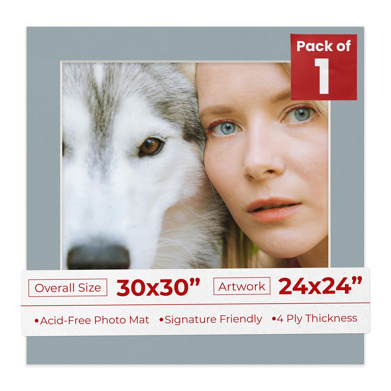 Metallic Silver Mat Board for 30x30 Frames - Fits 24x24 Photos